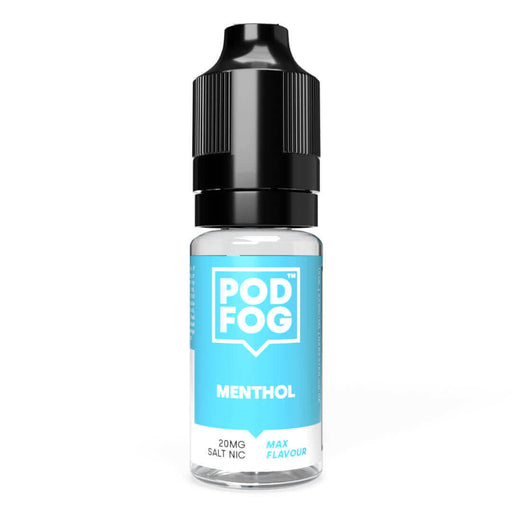 POD FOG Menthol Nic Salt E-Liquid 20mg bottle for vaping with max flavor and coil longevity.