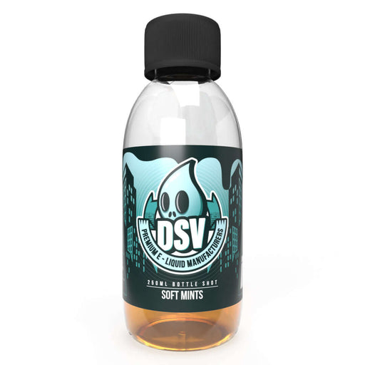 Soft Mints Bottle Shot® e-liquid with crisp mint flavor and icy kick in 250ml bottle, perfect for refreshing vape experience.