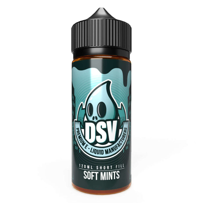 Soft Mints Short Fill E-Liquid Bottle by DSV, featuring cool mint flavor with an icy finish, 120ml size for a refreshing vape experience.