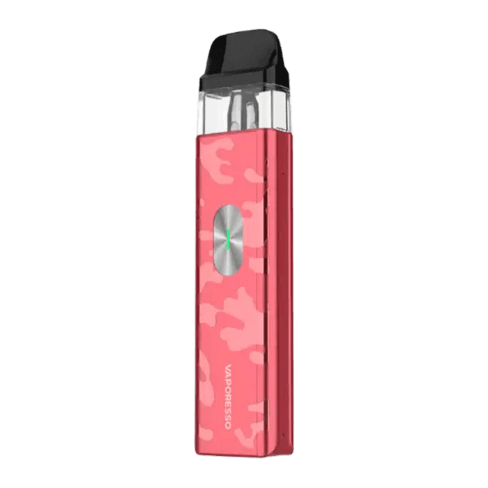 Vaporesso Xros 4 Mini Pod Kit in pink, featuring durable aluminum body and advanced Corex 2.0 technology for enhanced vaping experience.